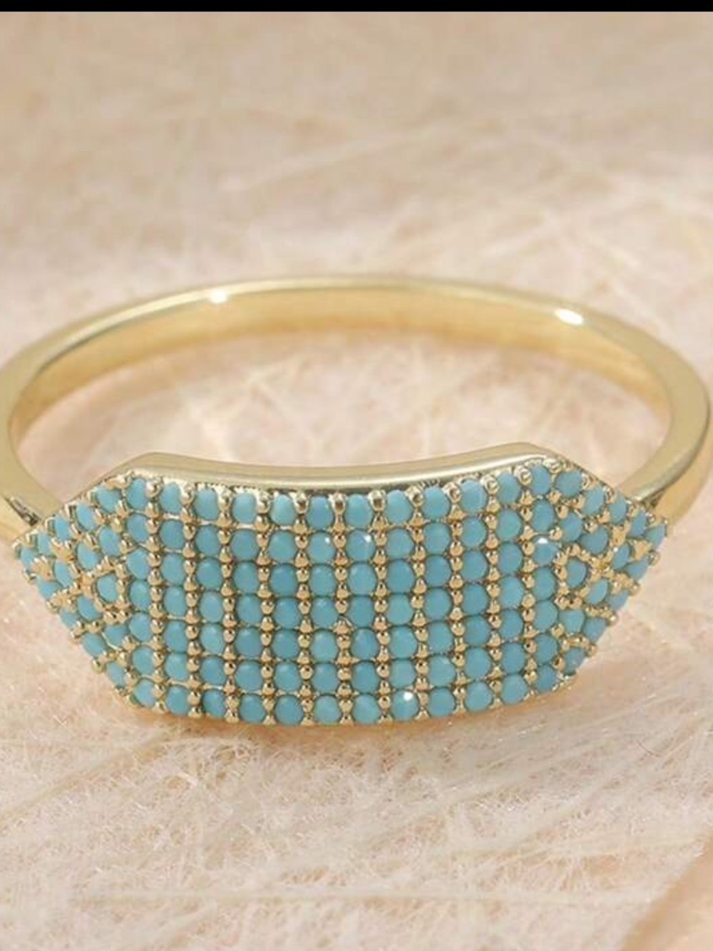Gold-Tone Turquoise Pavé Cable Ring - Women Jewelry